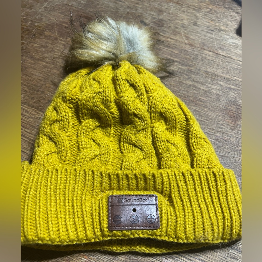 Blue tooth Kids Mustard Knit Hat with Pom Pom